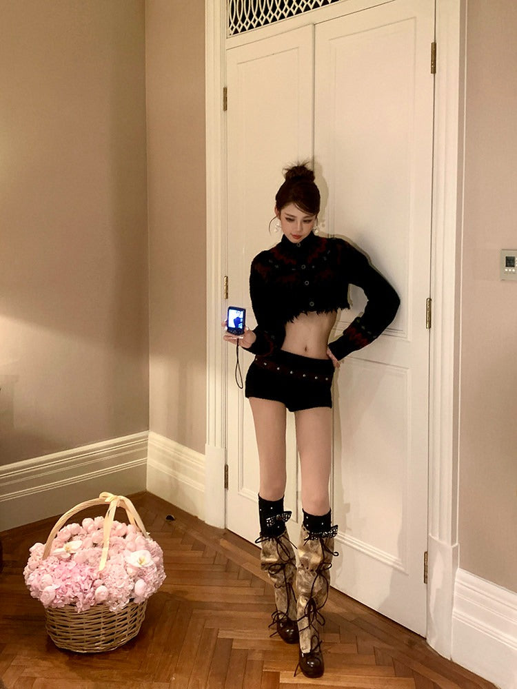 Oversized Rhinestone Bow Knit Calf Socks