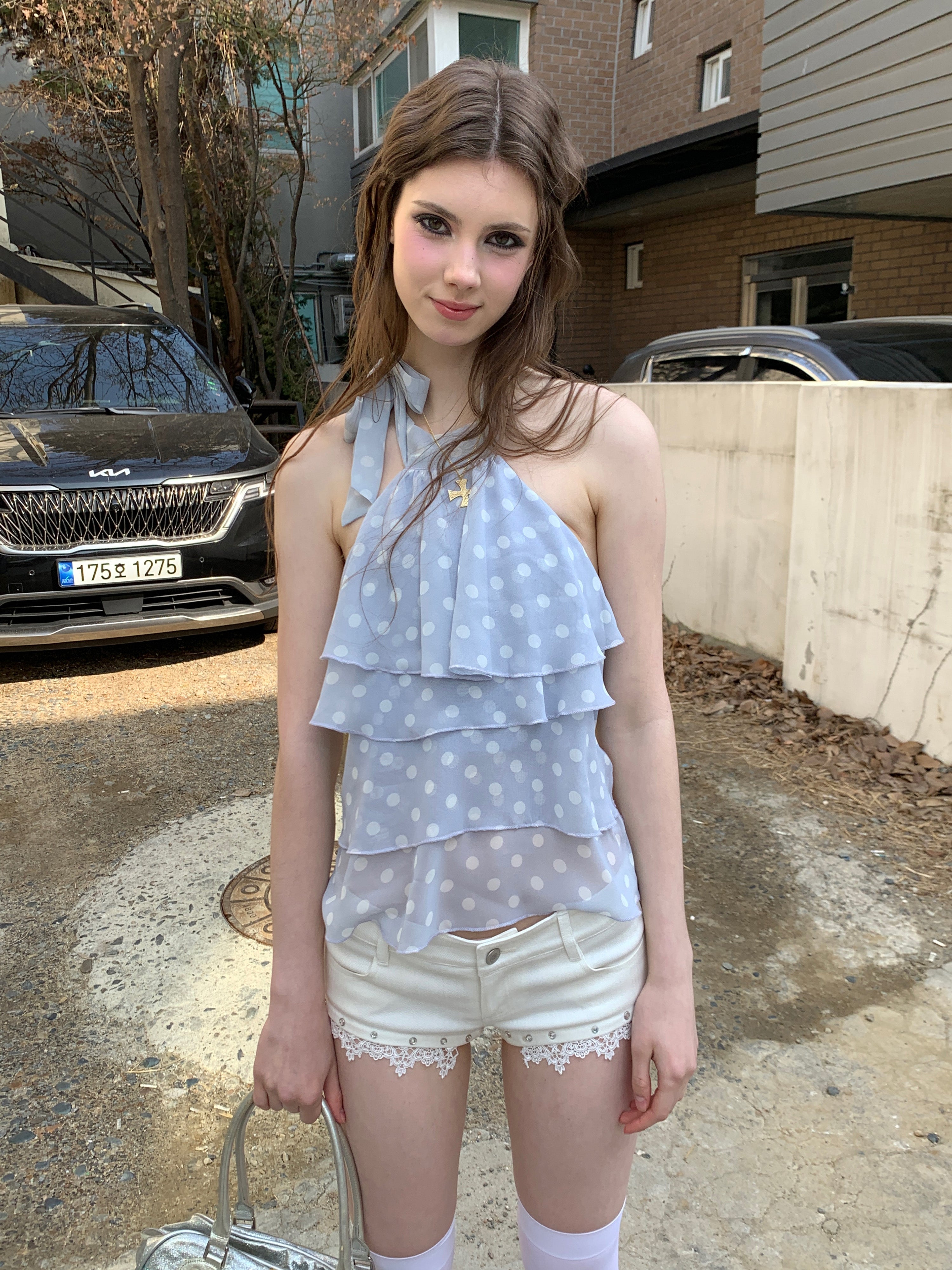 [A00816]All-White Lace Beaded Playful Shorts