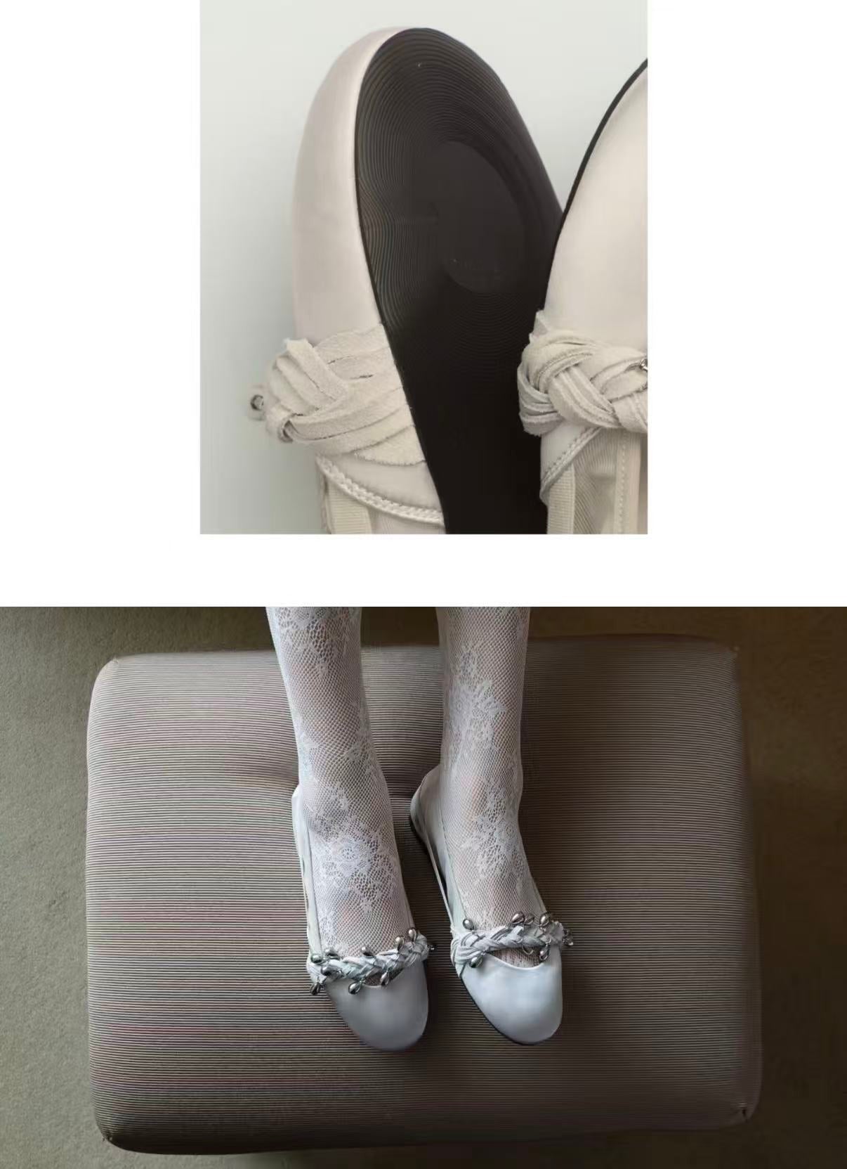 Silver-White Silk Ballet Flats