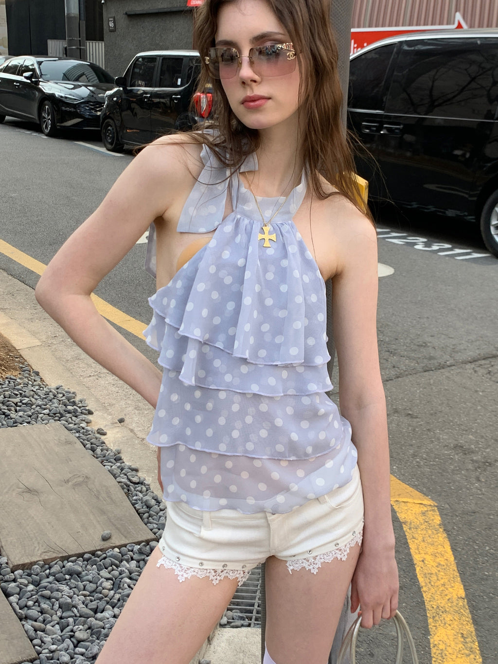 [A00816]All-White Lace Beaded Playful Shorts