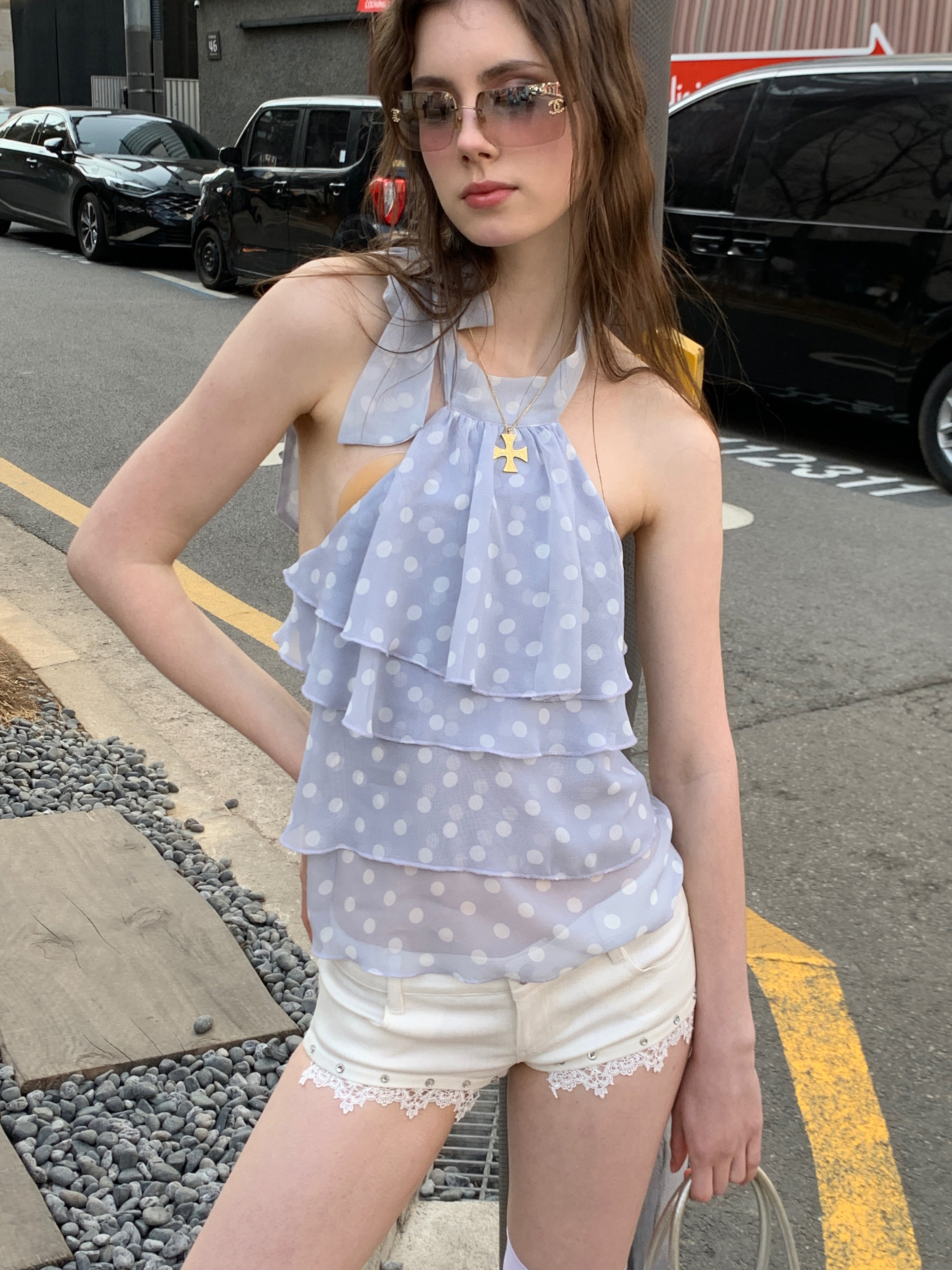 [A00816]All-White Lace Beaded Playful Shorts
