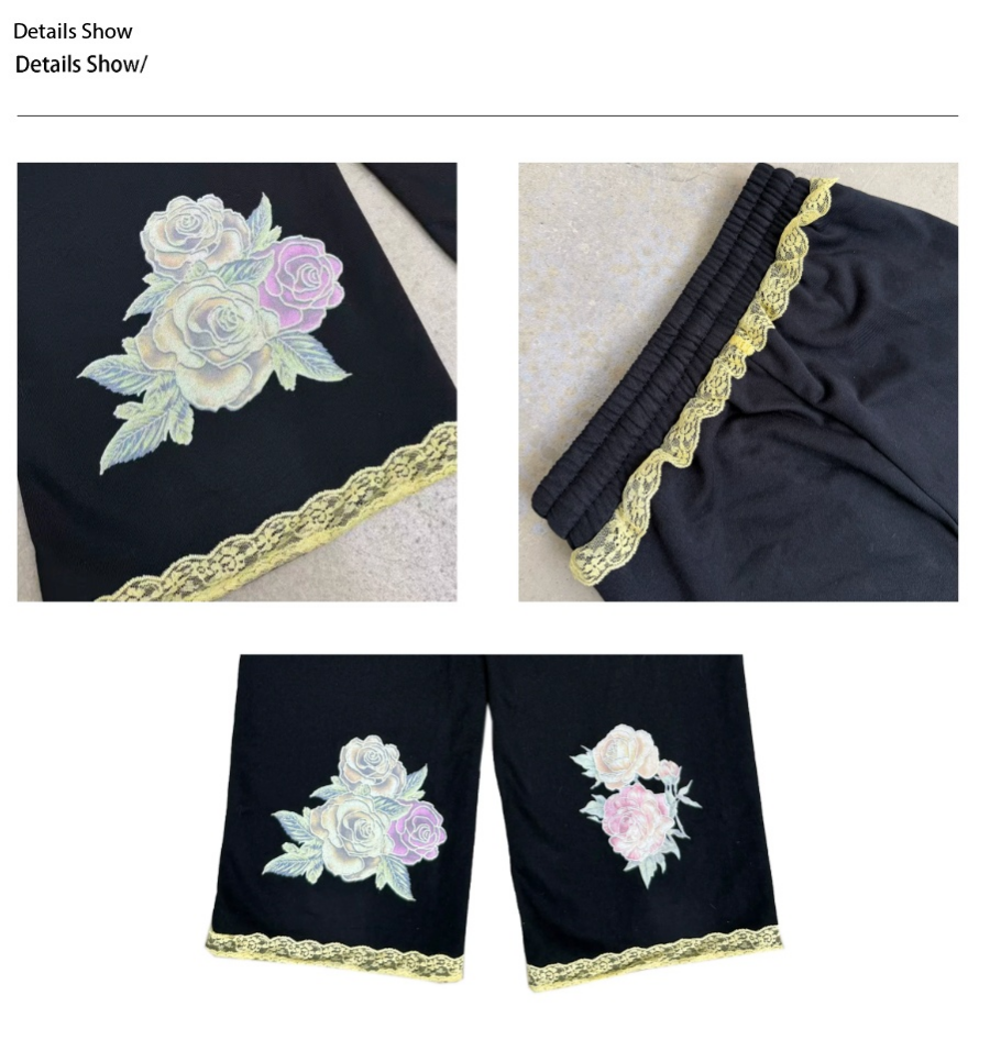 Black Floral Embroidered Sweatpants – "Chai Rebels Destroy" Graphic