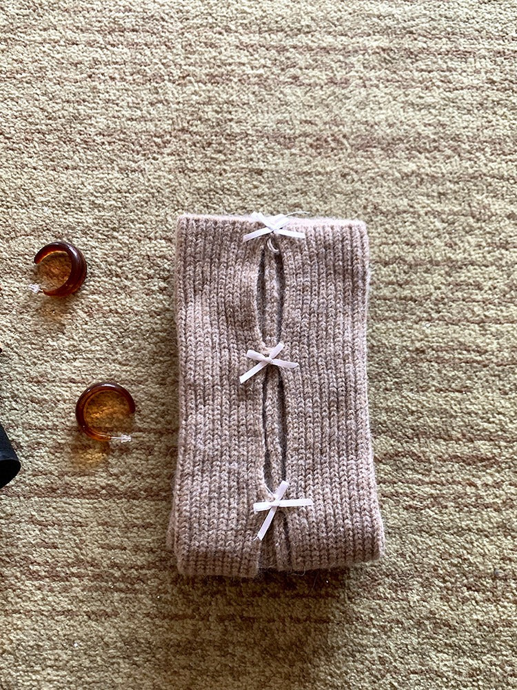 Ribbed Knit Cutout Bow Leg Warmers
