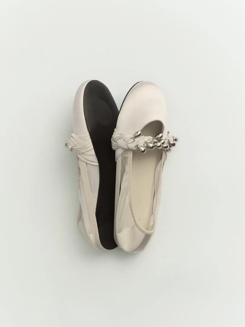 Silver-White Silk Ballet Flats