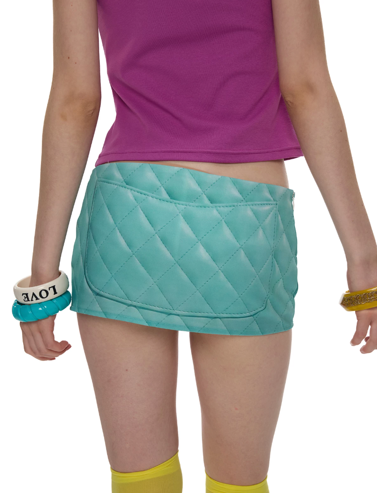 NORGIRA | Quilted Print Satin Low-Rise Mini Skirt
