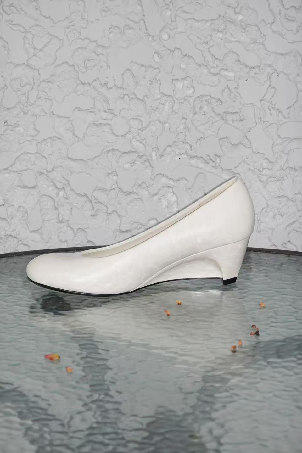 White Calfskin Wedge Heel Shoes