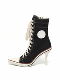 Sporty High Heel Canvas Boots