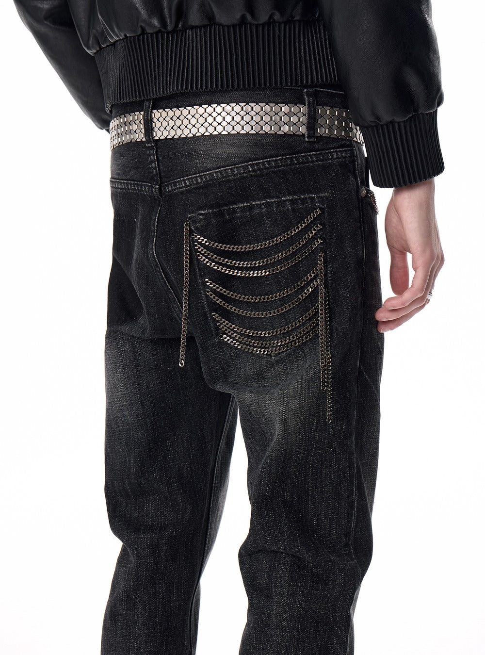 Chain pocket flare denim back view