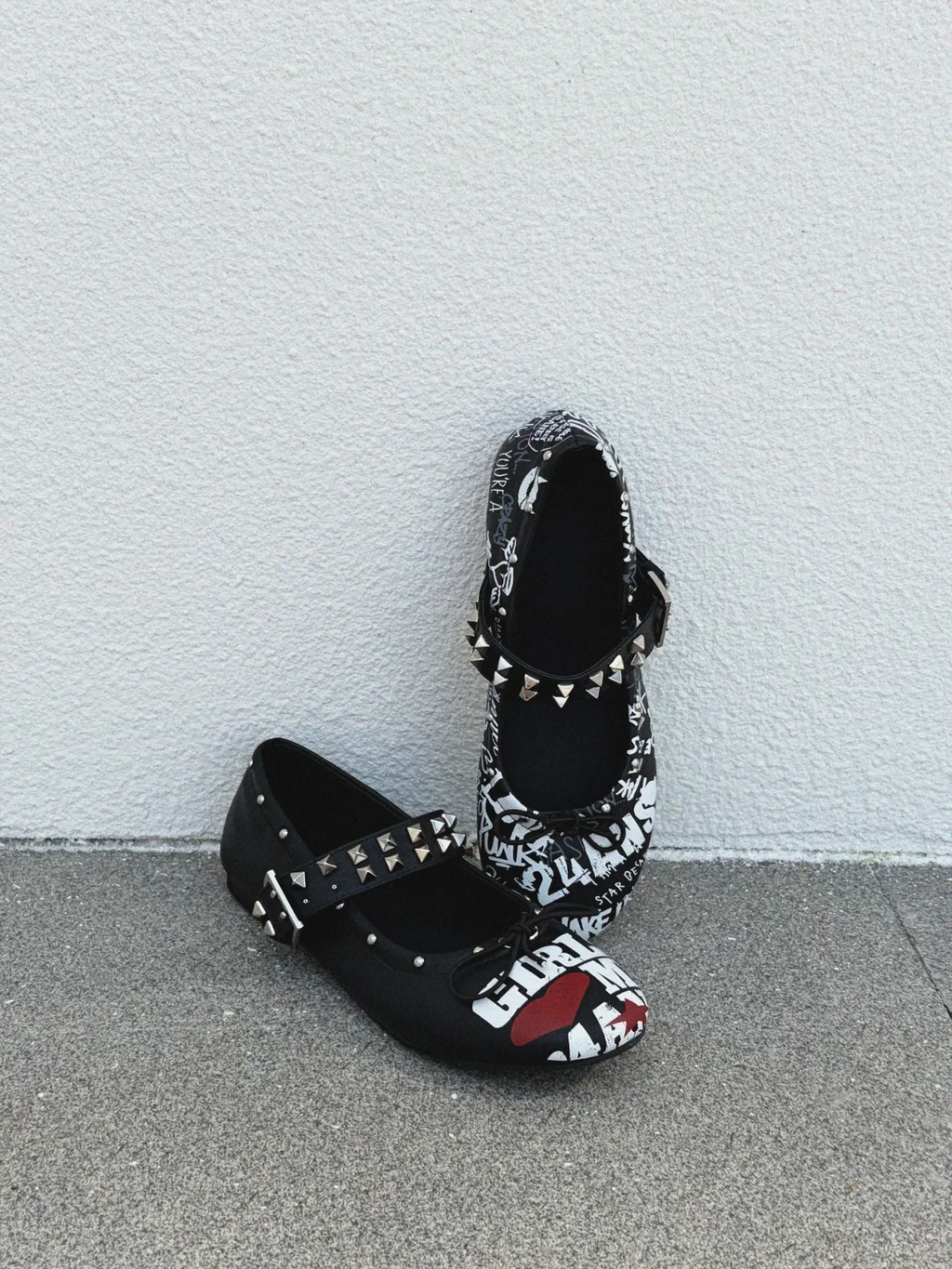 24ANS STUDDED GRAFFITI MARY JANE BALLET FLATS