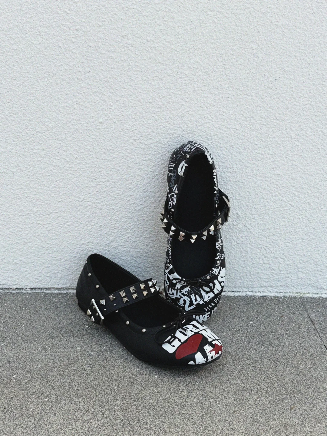 24ANS STUDDED GRAFFITI MARY JANE BALLET FLATS