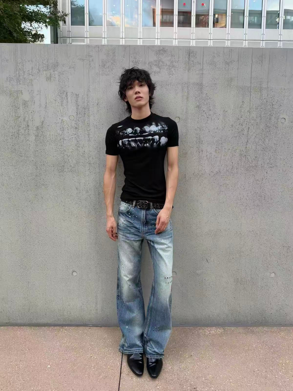 Frosted Glacier Fresh-Wash Distressed Whisker  Flare-Leg Jeans