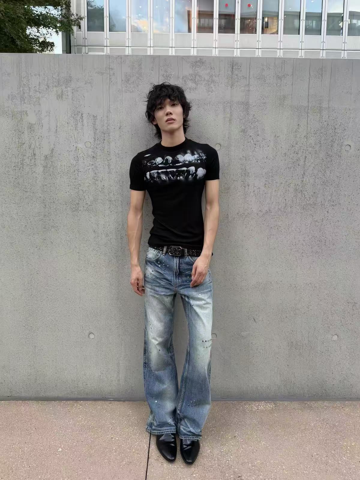Frosted Glacier Fresh-Wash Distressed Whisker  Flare-Leg Jeans