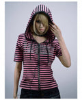 Music Remedy Hooded Long Sleeve Striped T-Shirt Short Sleeve