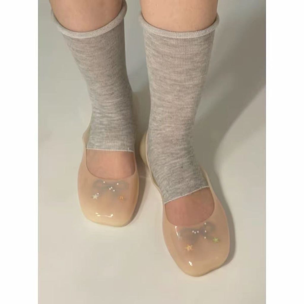 Pixel Bow Jelly Ballet Flats – Transparent Square-Toe Jelly Shoes
