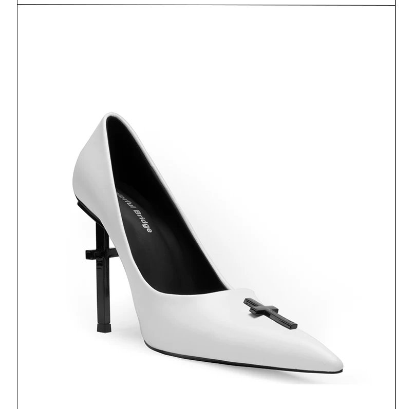 White Gothic Cross Heels