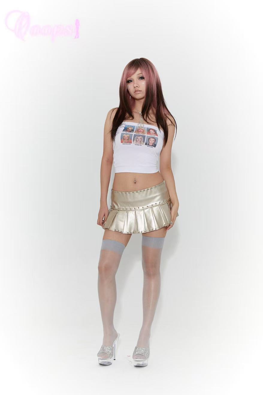 Ooops333 Icon Black Studded Pleated Low-Rise Skort