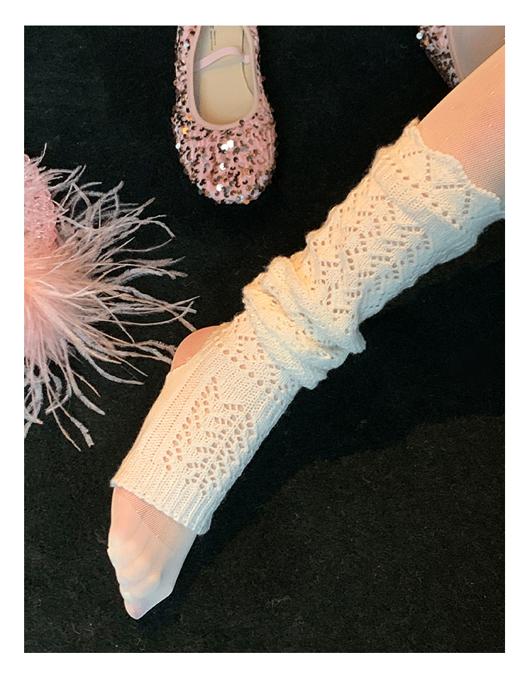 Grey/Black/White Cutout Knitted Leg Warmers