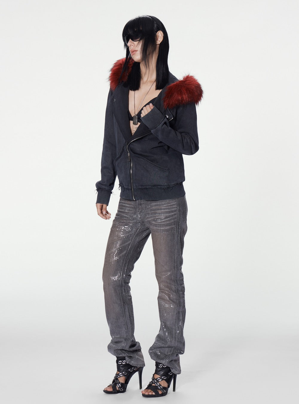 Rust wash sequin denim styled
