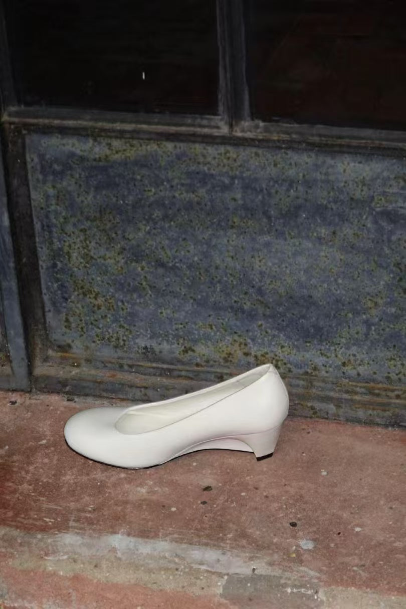 White Calfskin Wedge Heel Shoes