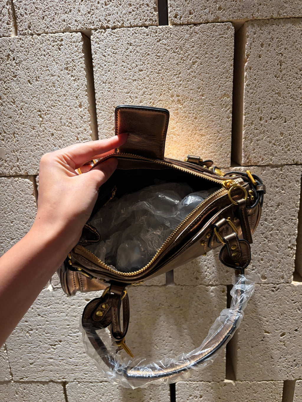 Padlock Structured Microfiber Leather Satchel