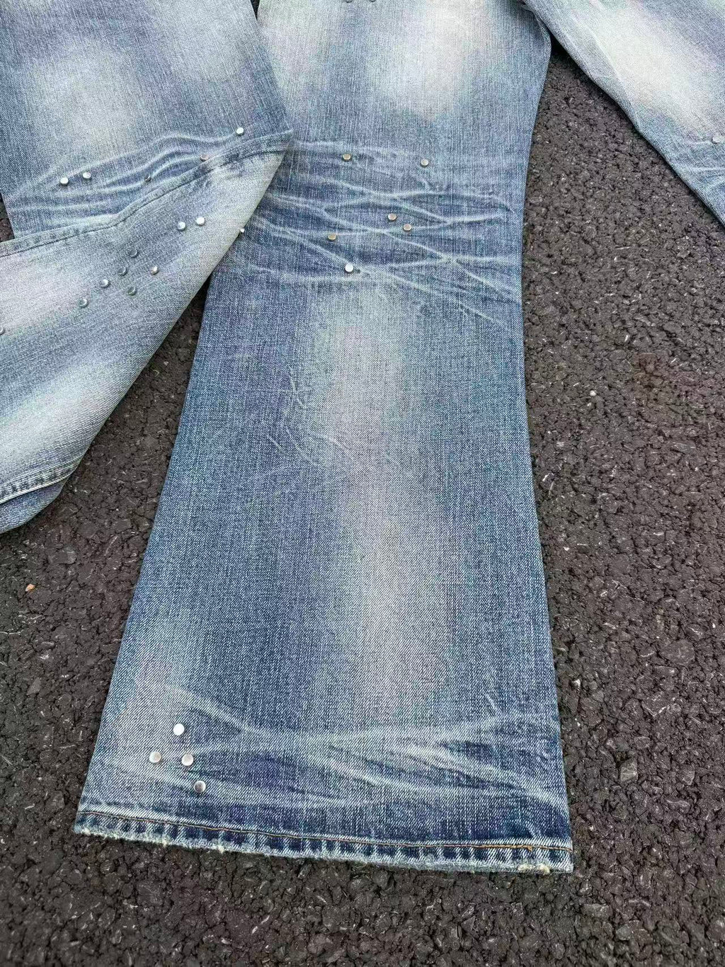Frosted Glacier Fresh-Wash Distressed Whisker  Flare-Leg Jeans