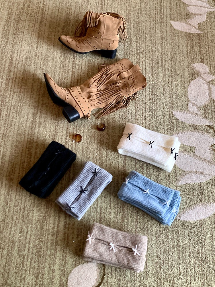 Ribbed Knit Cutout Bow Leg Warmers