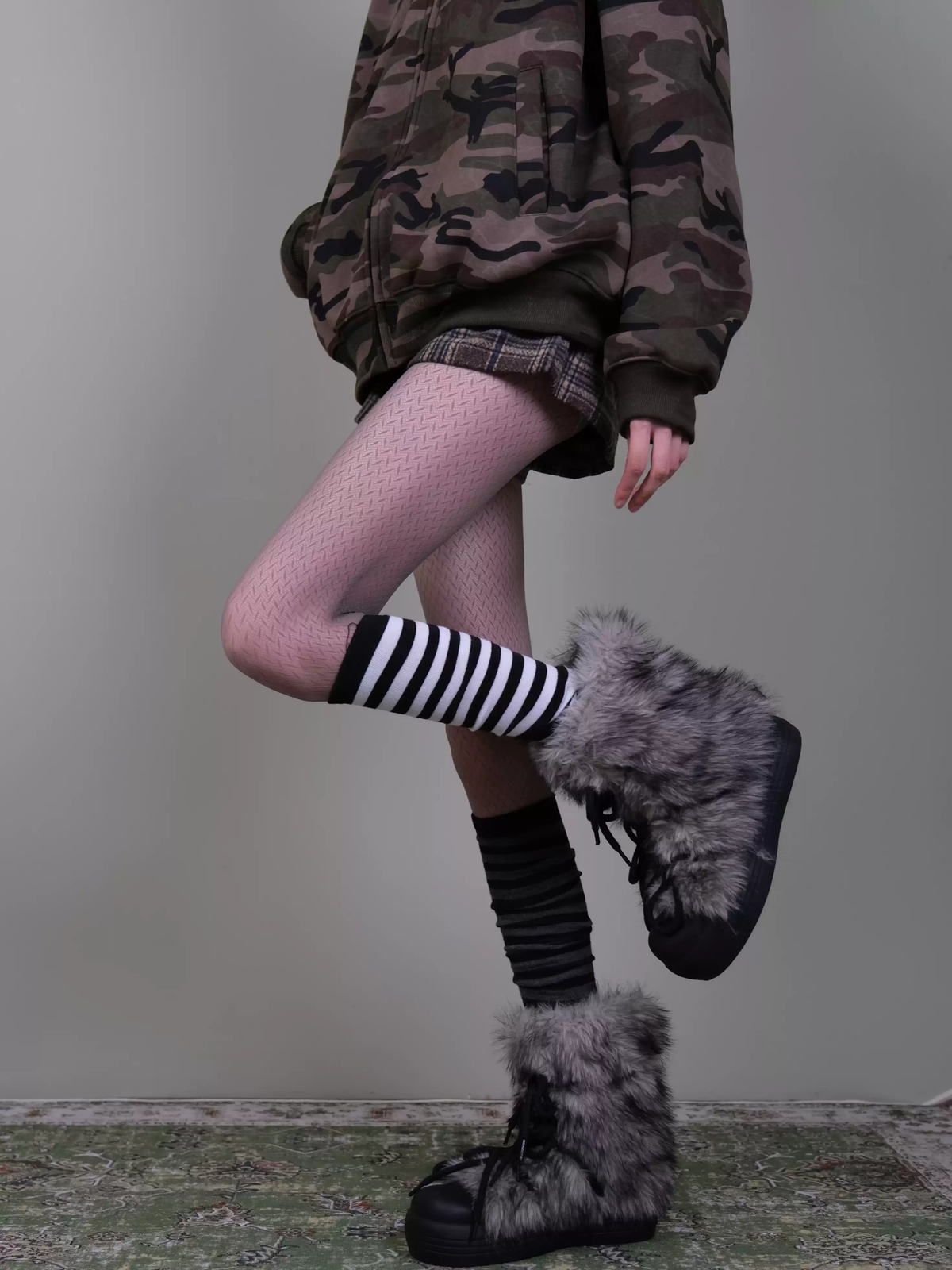 Striped Calf Socks - Black & White Subculture Y2K Mid-Calf Socks
