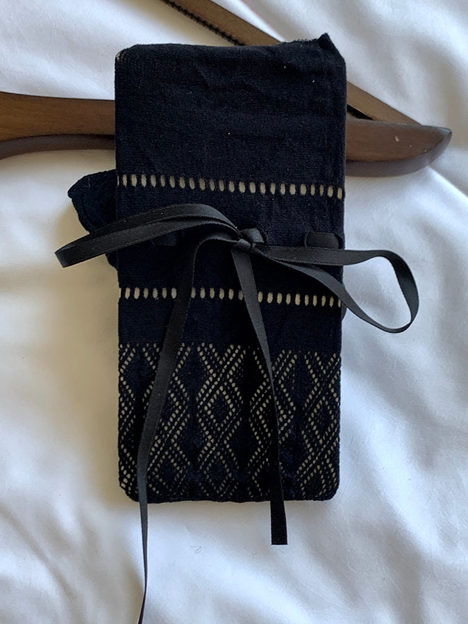 Self-Tie Strap Diamond Pattern Over-Knee Stockings