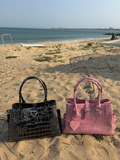 Croc Embossed Heart Charm Tote Bag
