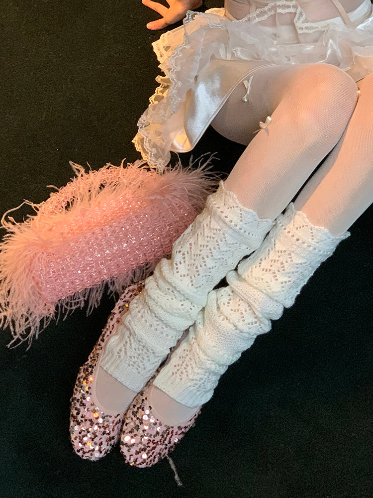 Grey/Black/White Cutout Knitted Leg Warmers