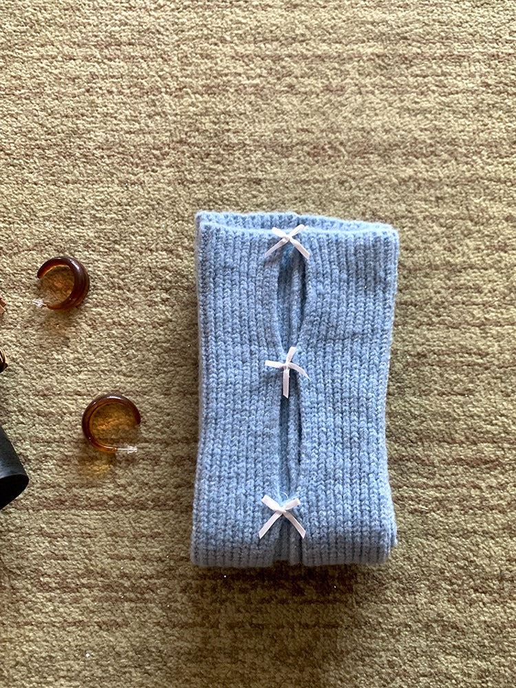 Ribbed Knit Cutout Bow Leg Warmers