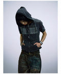 Music Remedy Hooded Long Sleeve Striped T-Shirt Short Sleeve