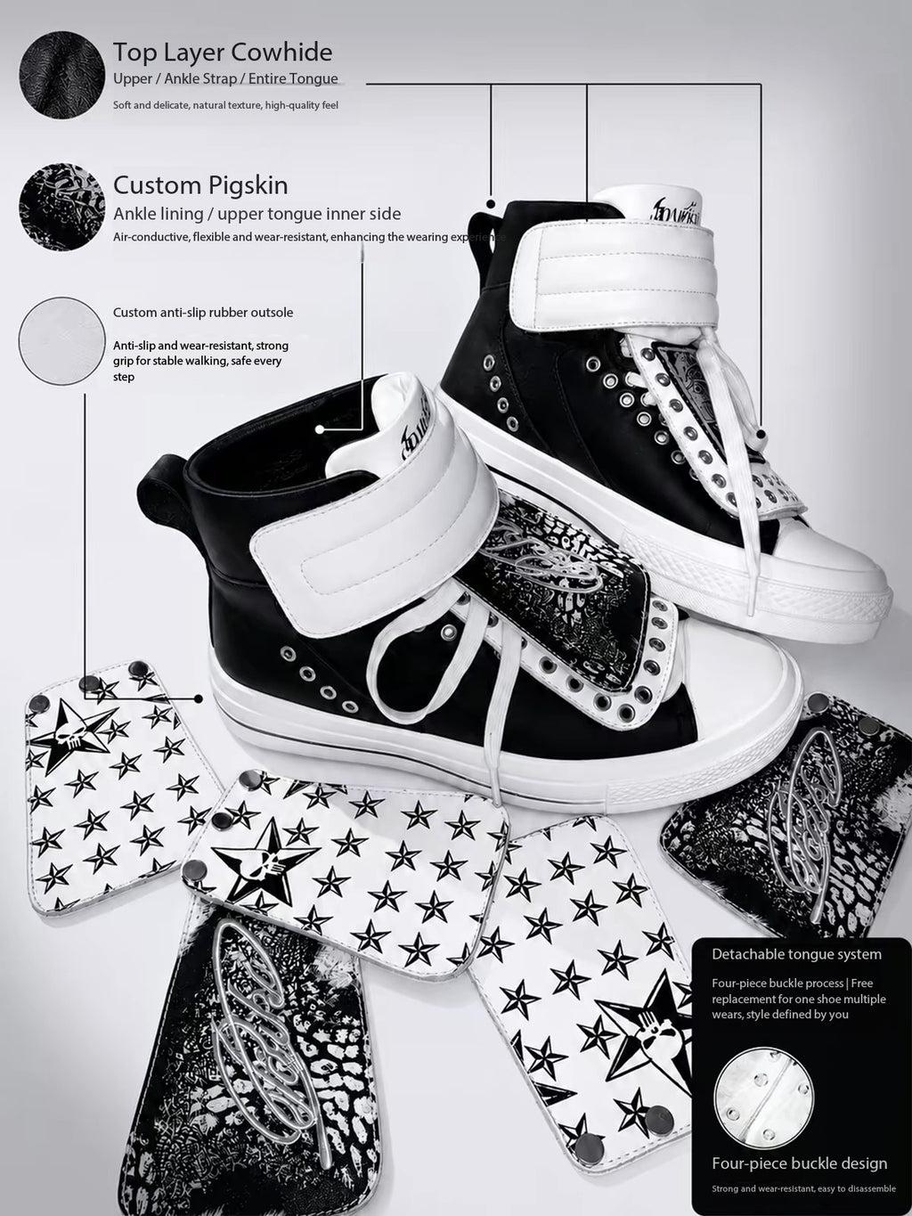 PAIKI Shadow Blade Leather Detachable Tongue Platform Sneakers
