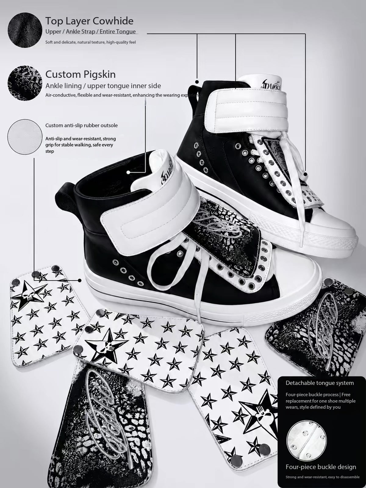 PAIKI Shadow Blade Leather Detachable Tongue Platform Sneakers