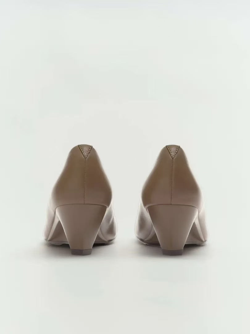 Taupe Calfskin Wedge Heel Shoes
