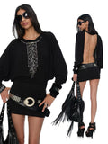 Sloane sheer black rhinestone batwing mini dress