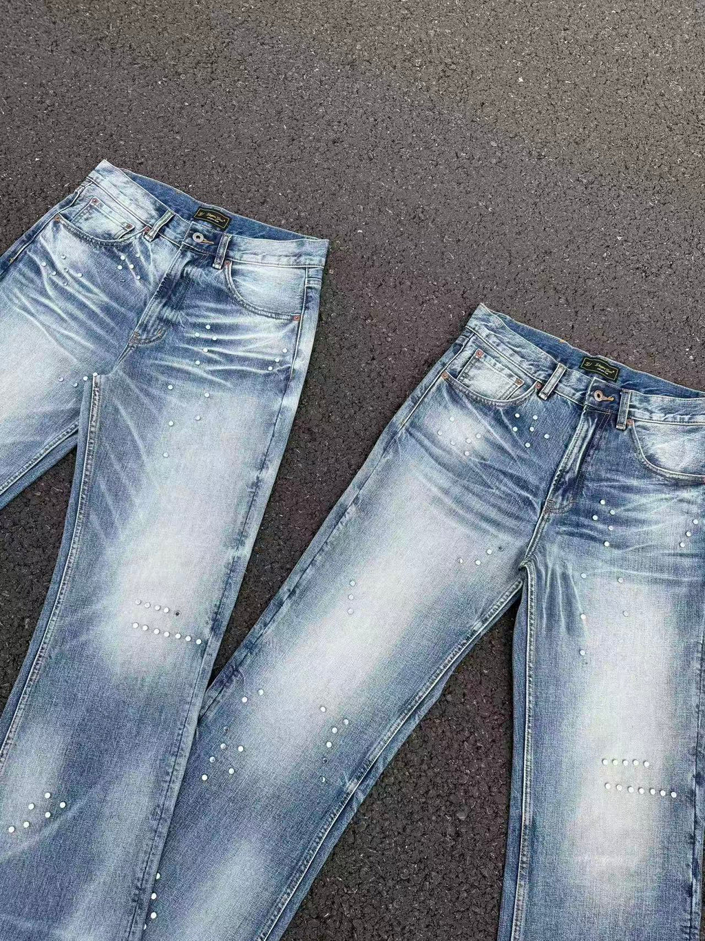 Frosted Glacier Fresh-Wash Distressed Whisker  Flare-Leg Jeans