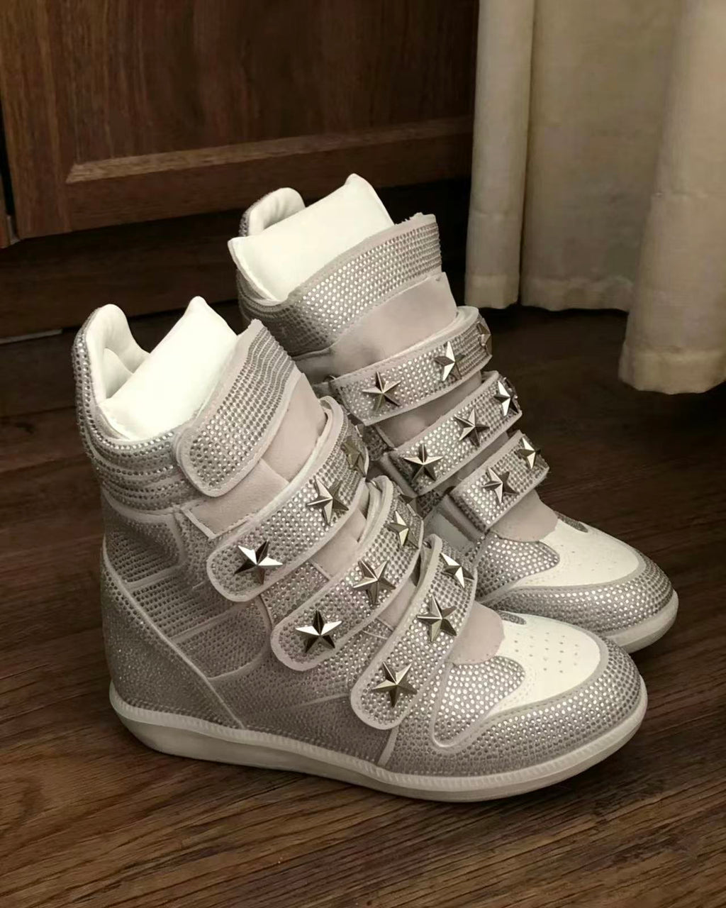 Platform High-Top Rhinestone Star Studs Wedges