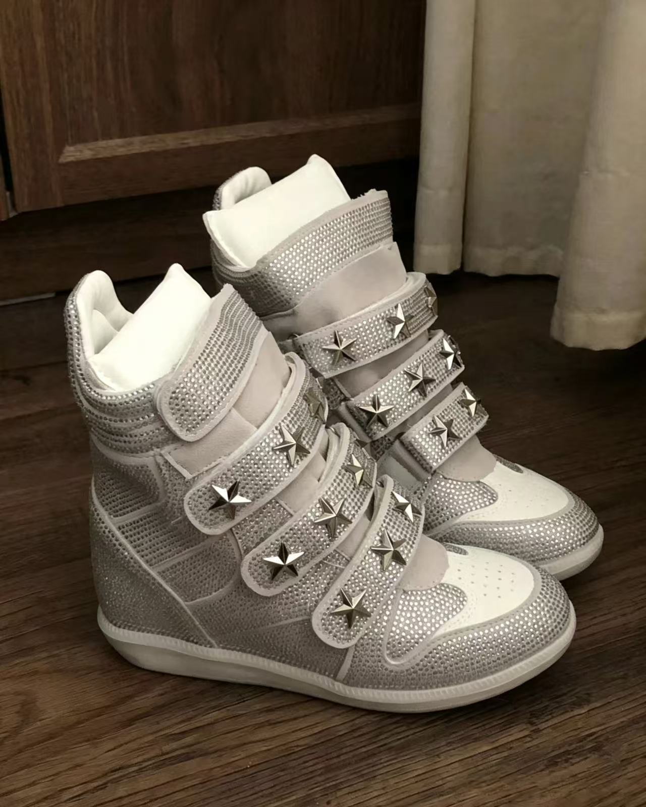 Platform High-Top Rhinestone Star Studs Wedges