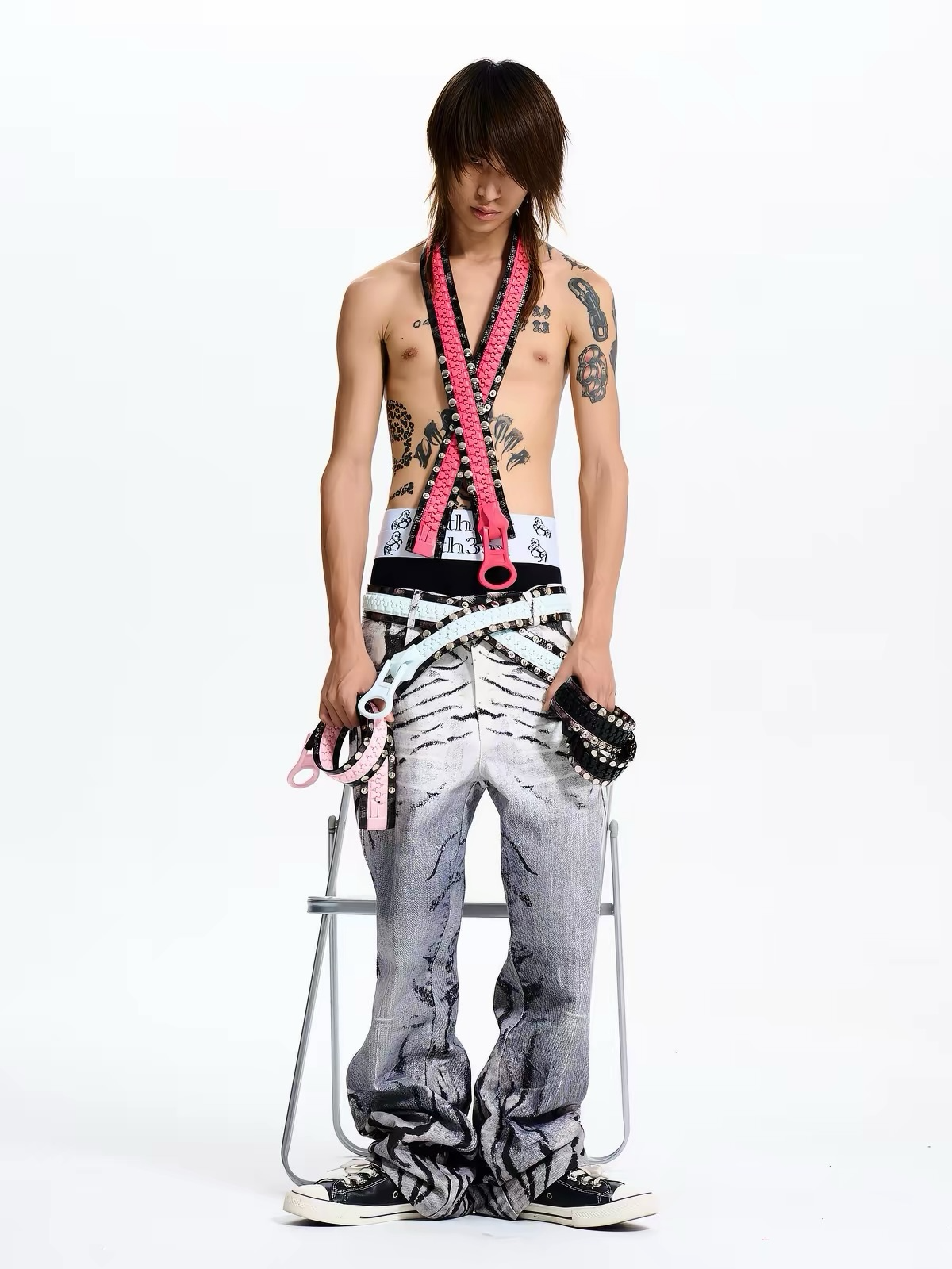 FOURTH3EX OVERSIZED ZIPPER STUDDED BELT