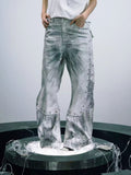 PAIKI Python Effect Leopard Print Straight-Leg Jeans