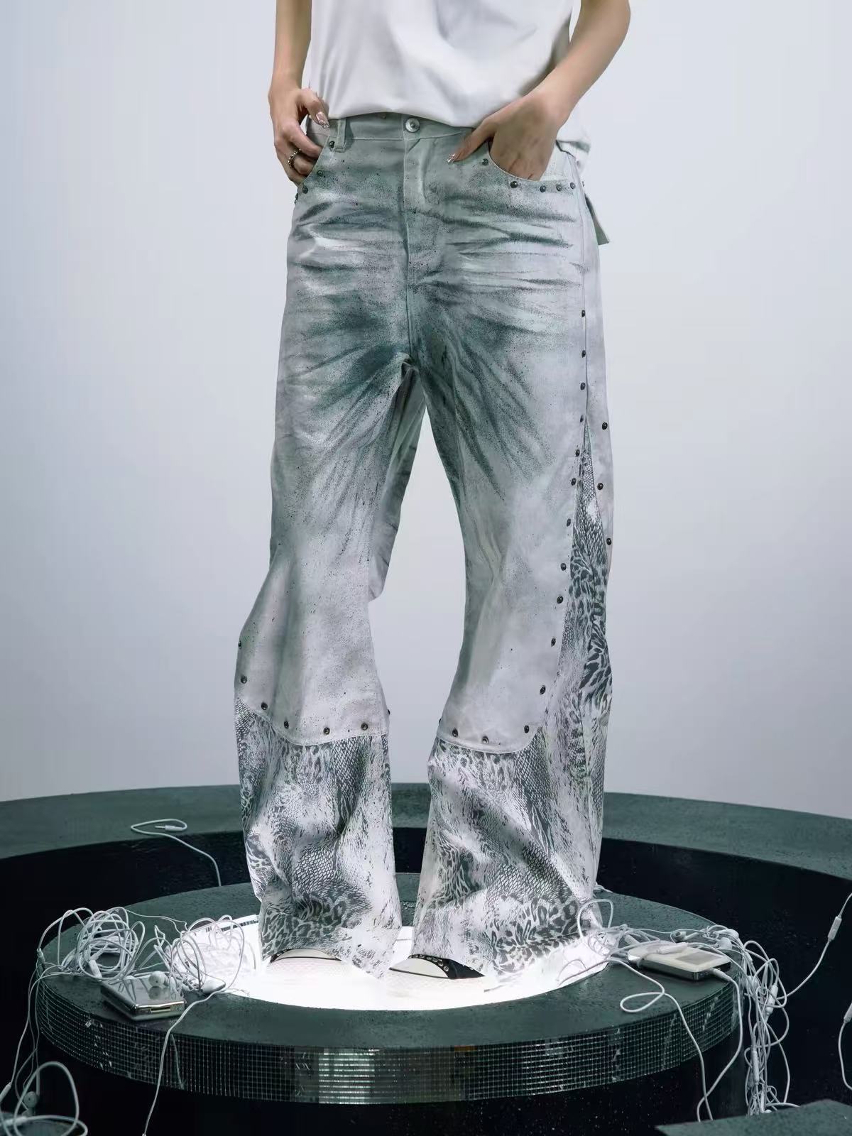 PAIKI Python Effect Leopard Print Straight-Leg Jeans