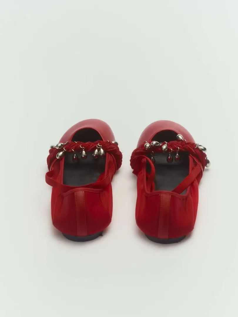 Red Lambskin Ballet Flats