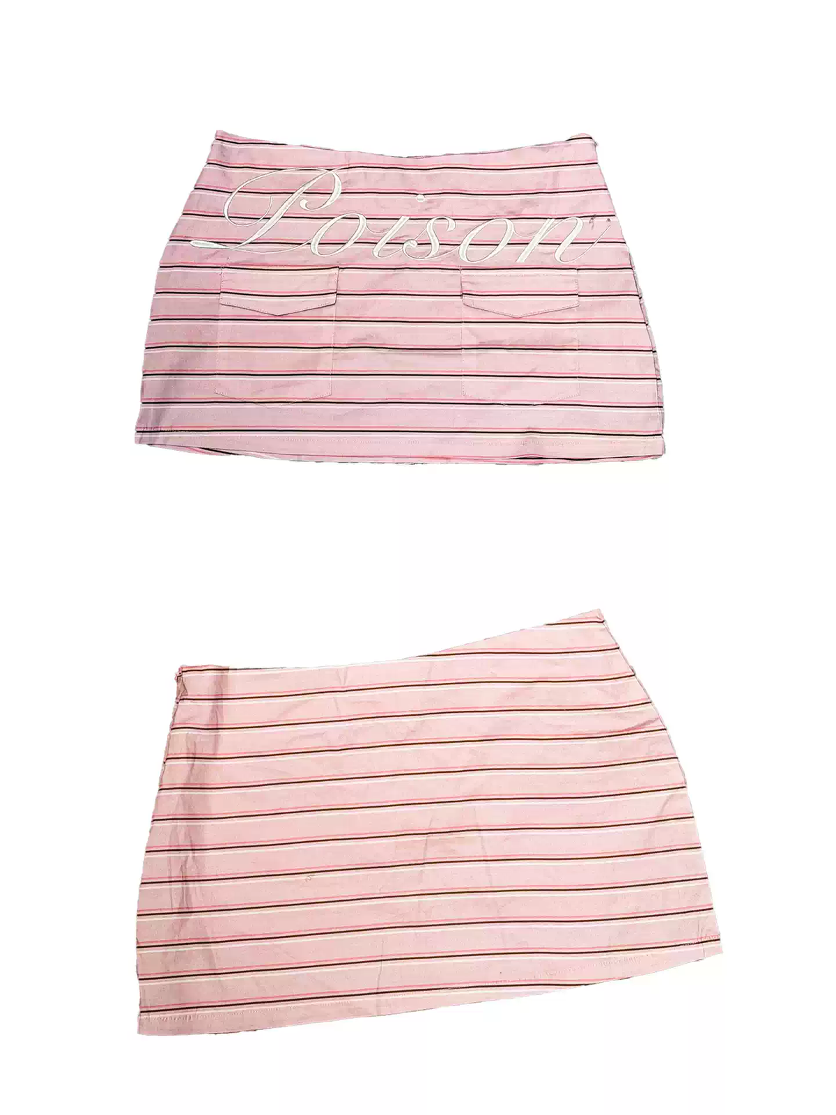 DETW Angel Slogan Reversible Embroidered Stripe Mini Skirt