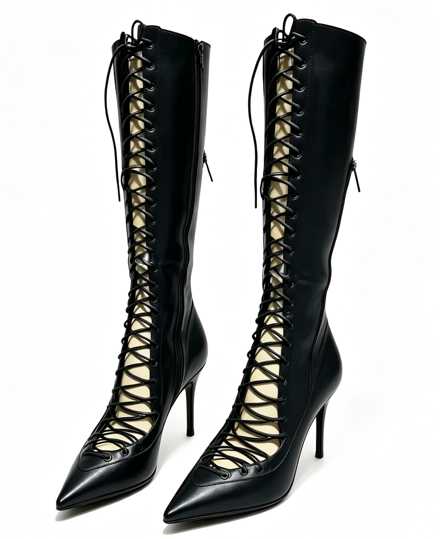 Lace-Up Thigh-High Boots