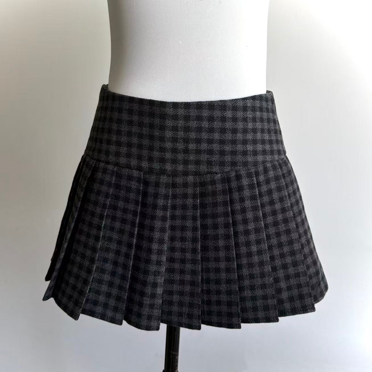 Wool Blend Plaid Pleated Mini Skirt