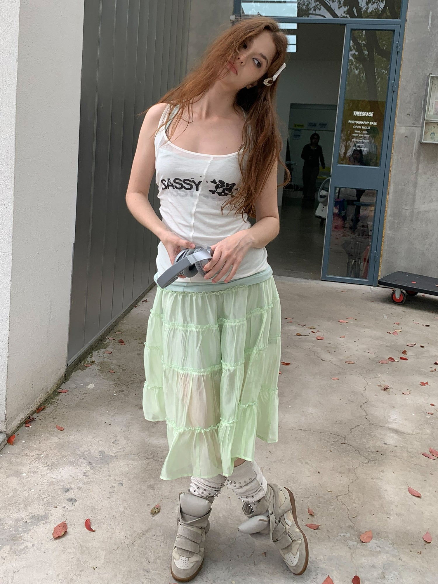 [A001235]Jelly mint green fresh long skirt