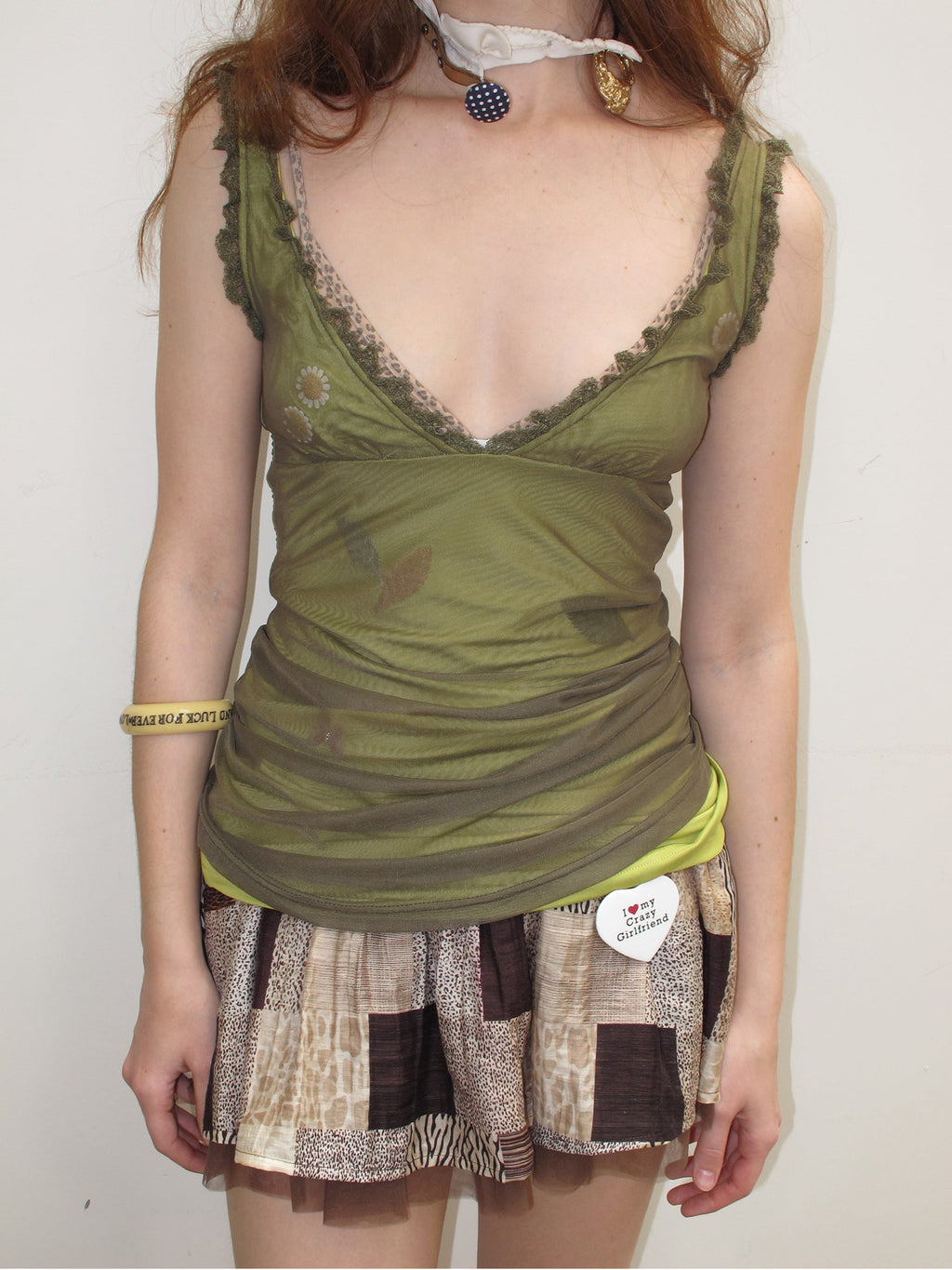 [A001226]Fibonacci Daisy bud green mesh vest