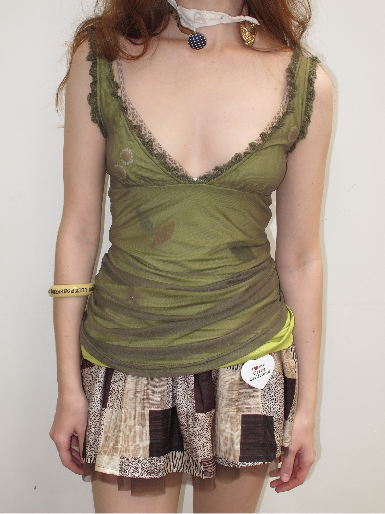 [A001226]Fibonacci Daisy bud green mesh vest