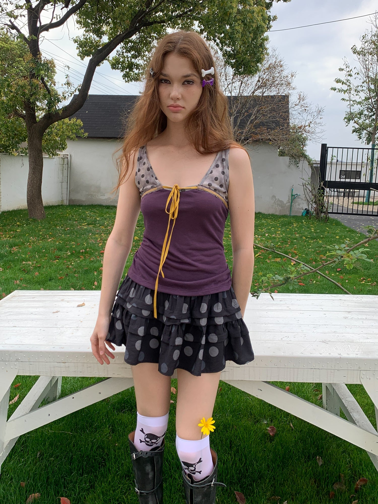 [A001231]Lavender gray-purple patchwork vest
